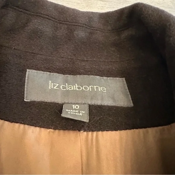Vintage Liz Claiborne Elegant Brown Long Coat wool angora blend coat size 10 - Picture 6 of 7